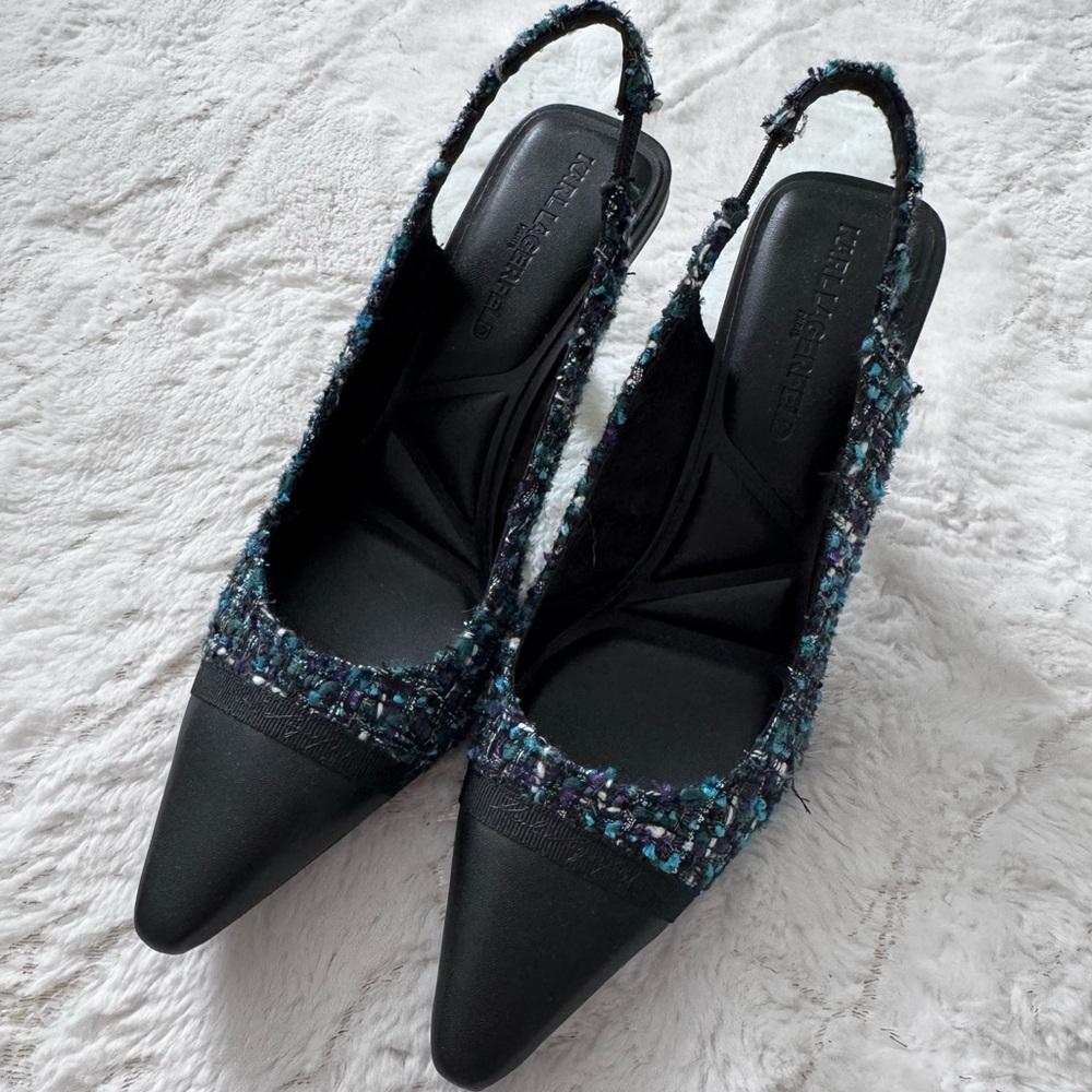 Karl Lagerfeld Black and Blue Tweed Sandals - Picture 6 of 7